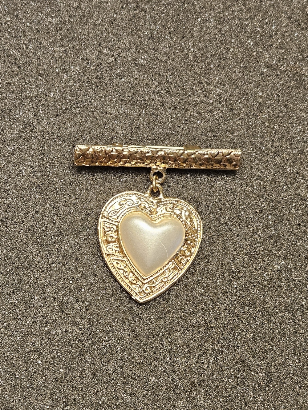 Vintage Gold Heart Costume Brooch with Pearl Like Center.